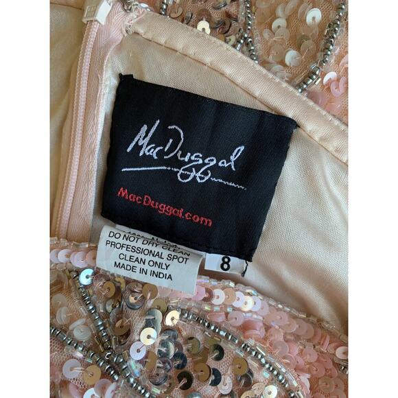 MacDuggal One Shoulder Sequin Gown Maxi in Pink/Silver Size 8 Beaded Long Sleeve - Picture 8 of 9